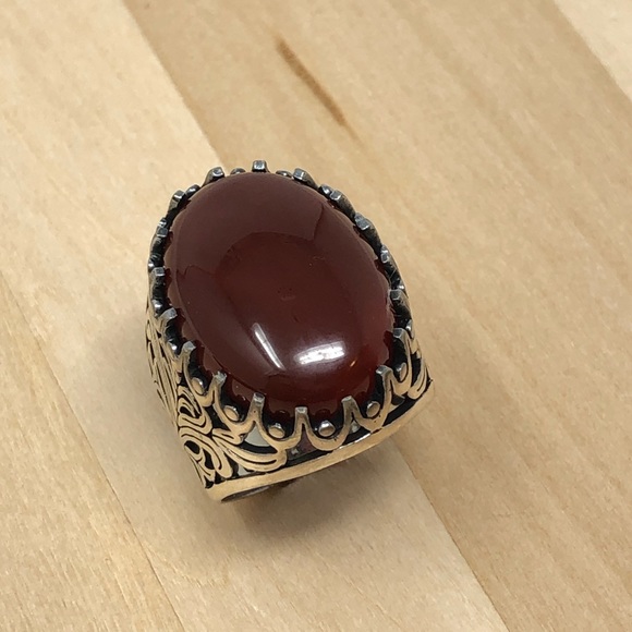 925 Silver Red Agate Women Ring - Picture 1 of 5